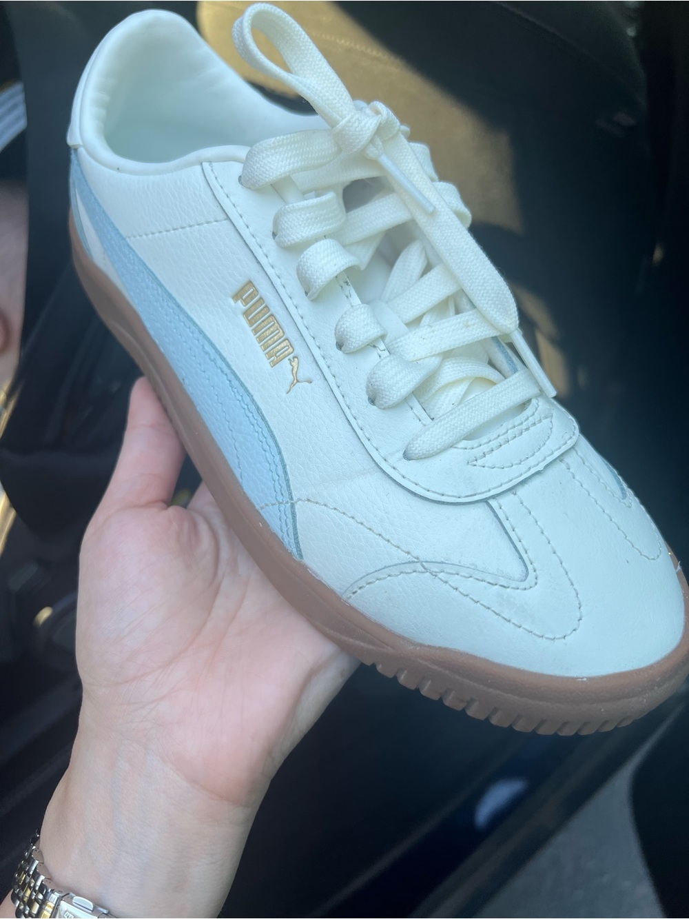 Puma White Sneaker with Light Blue Stripe and Gum Sole - Picture 5 of 10